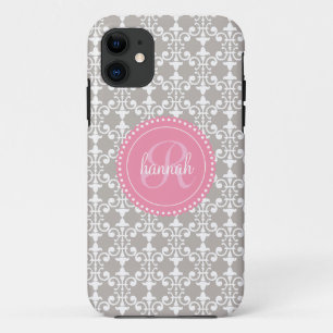 Capa Para iPhone 11 Damasco cinzento e cor-de-rosa moderno