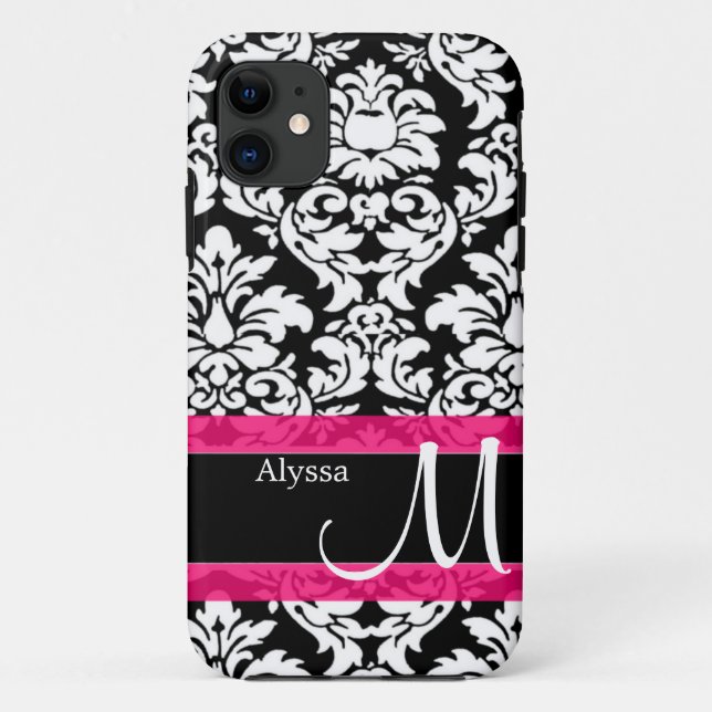 Capa Para iPhone 11 Damasco cor-de-rosa personalizado (Verso)