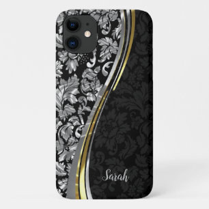 Capa Para iPhone 11 Damasco De Prata E Preto