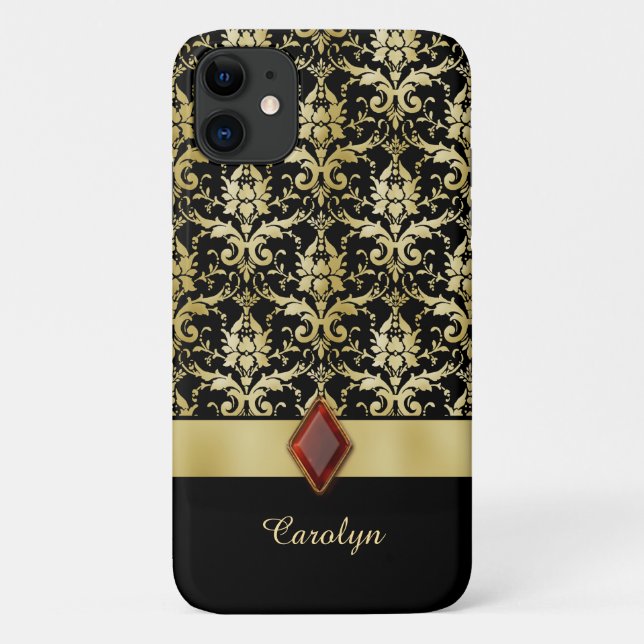 Capa Para iPhone 11 Damasco Dourado da jóia do Velho Mundo (Verso)