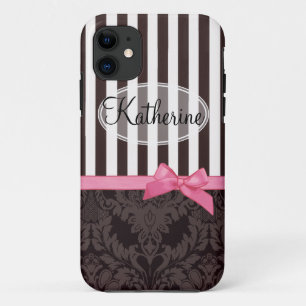 Capa Para iPhone 11 Damasco e listras pretos elegantes