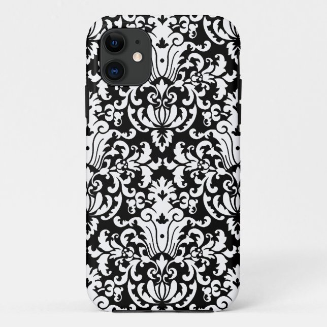 Capa Para iPhone 11 Damasco elegante preto e branco (Verso)