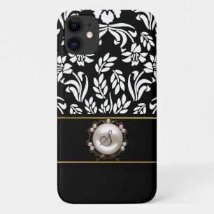 Capa Para iPhone 11 Damasco Floral Negro e Branco
