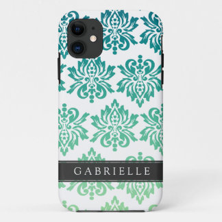 Capa Para iPhone 11 Damasco para Turquesa Teal Personalizado