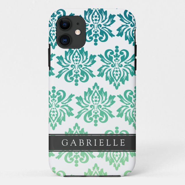 Capa Para iPhone 11 Damasco para Turquesa Teal Personalizado (Verso)
