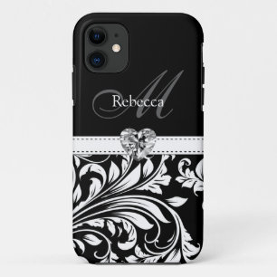 Capa Para iPhone 11 Damasco preto e branco elegante