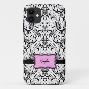 Capa Para iPhone 11 Damasco preto e branco personalizado