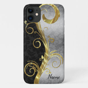 Capa Para iPhone 11 Damasco Preto E Prateado