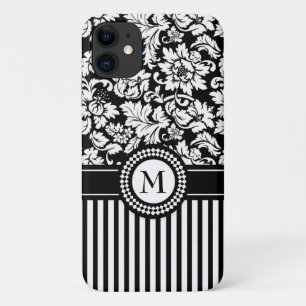Capa Para iPhone 11 Damasco Preto E Stripes