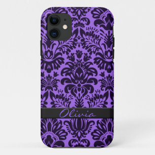 Capa Para iPhone 11 Damasco roxo com nome