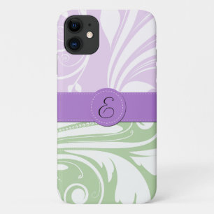 Capa Para iPhone 11 Damasco Roxo, Damasco Verde, Monograma