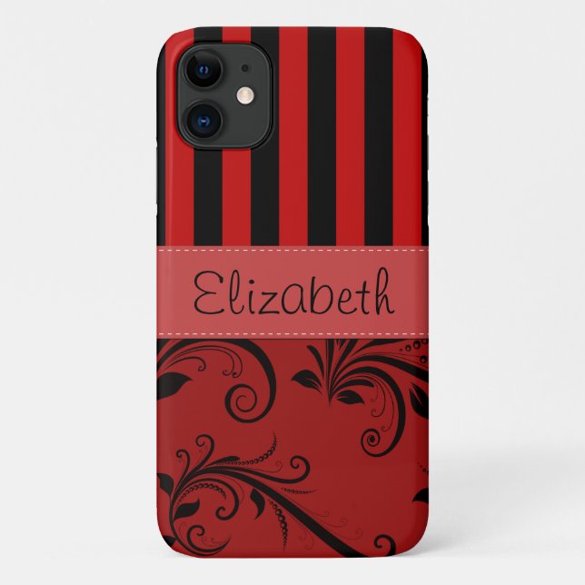 Capa Para iPhone 11 Damasco Vermelho, Stripes Vermelhas, Stripes, Seu  (Verso)