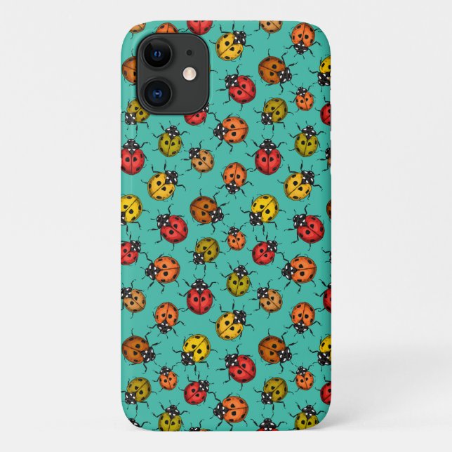 Capa Para iPhone 11 Damascos coloridos em turquesa (Verso)