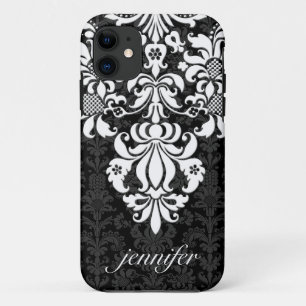 Capa Para iPhone 11 Damascos Florais Elegantes Pretos e Brancos