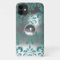 DAMASK GEM MONOGRAM azul branco