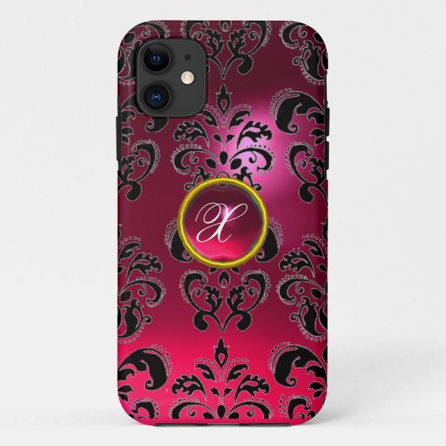 Capa Para iPhone 11 DAMASK GEM MONOGRAM rosa (Verso)