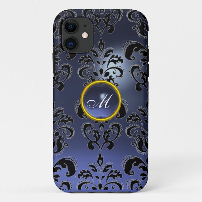 Capa Para iPhone 11 DAMASK GEM MONOGRAM roxo escuro (Verso)