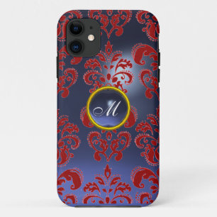 Capa Para iPhone 11 DAMASK GEM MONOGRAM vermelho roxo escuro