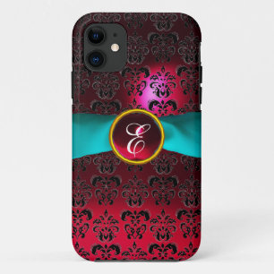 Capa Para iPhone 11 DAMASK GIRLY MONOGRAM - Banda branca vermelha