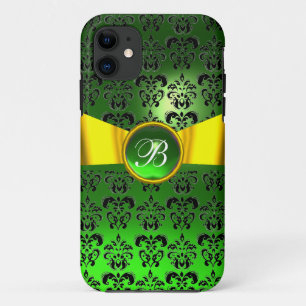 Capa Para iPhone 11 DAMASK GIRLY MONOGRAM — fita amarela verde-doura