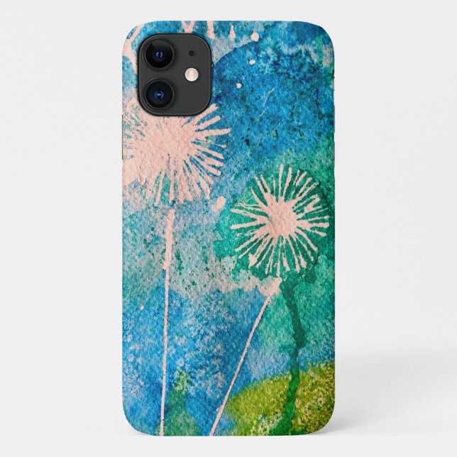 Capa Para iPhone 11 Dandelion abstrato azul e verde (Verso)