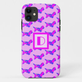 Capa Para iPhone 11 Dandie Dinmont Dog Lover Pink & Blue Monograma
