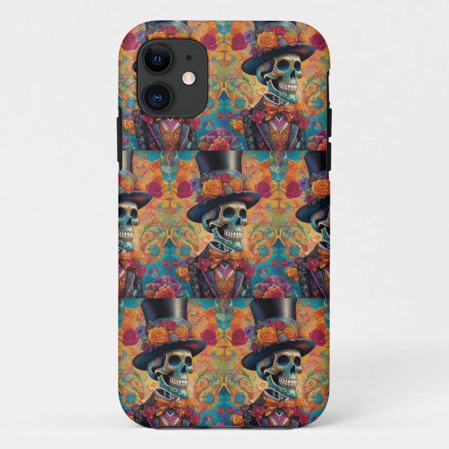 Capa Para iPhone 11 Dapper Skeleton Elegance: Dia dos Mortos (Verso)