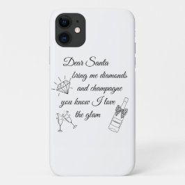 Capa Para iPhone 11 Dear Santa Champagne & Diamonds Line Art Design