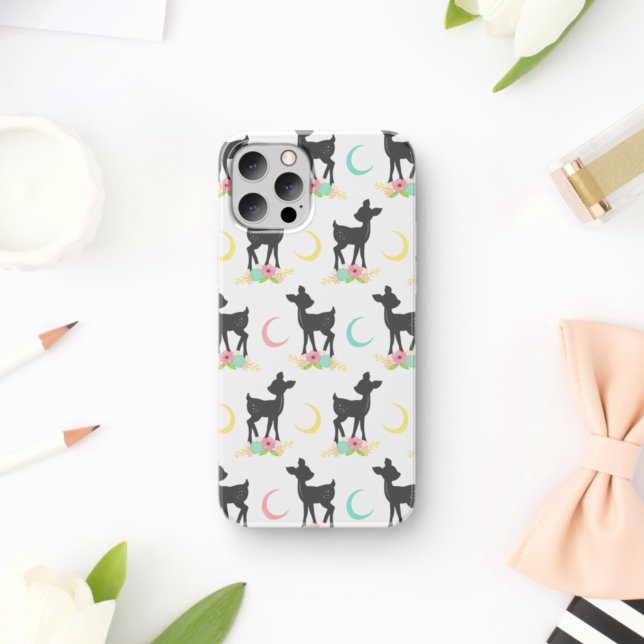 Capa Para iPhone 11 Deer Pattern, Baby Deer, Boho, Flores, Lua (Criador carregado)