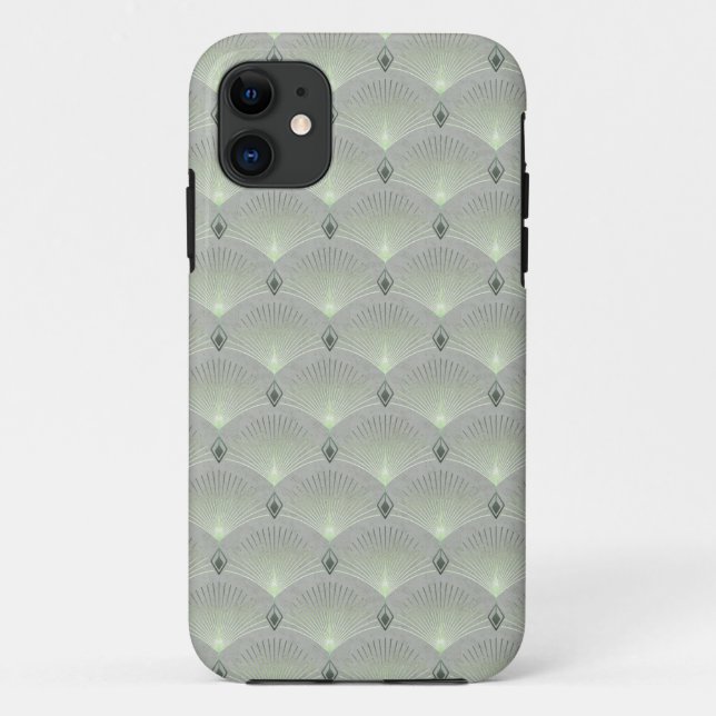 Capa Para iPhone 11 Delicado verde e cinza, deco de arte. (Verso)
