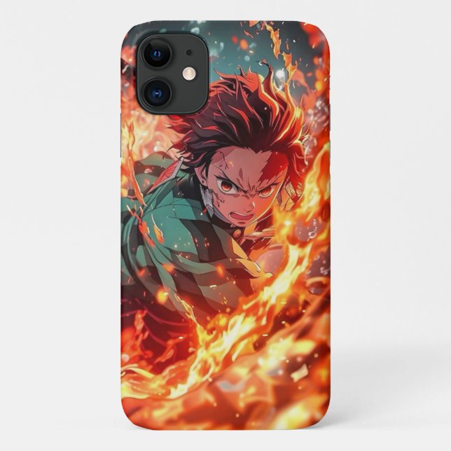 Capa Para iPhone 11 demon slayer anime tanjiru fire power (Verso)