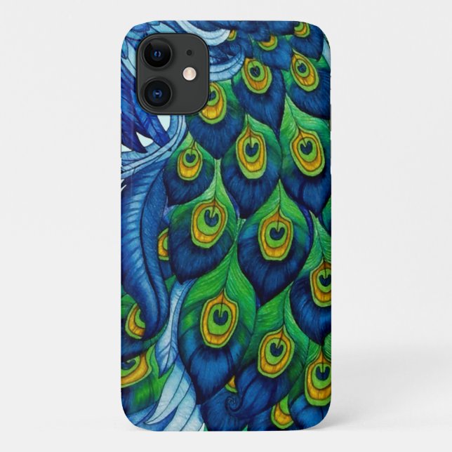 Capa Para iPhone 11 Desenho Clássico de Pavão  (Verso)