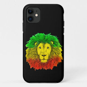 Capa Para iPhone 11 Desenho da cabeça de leão Rasta vermelho amarelo v