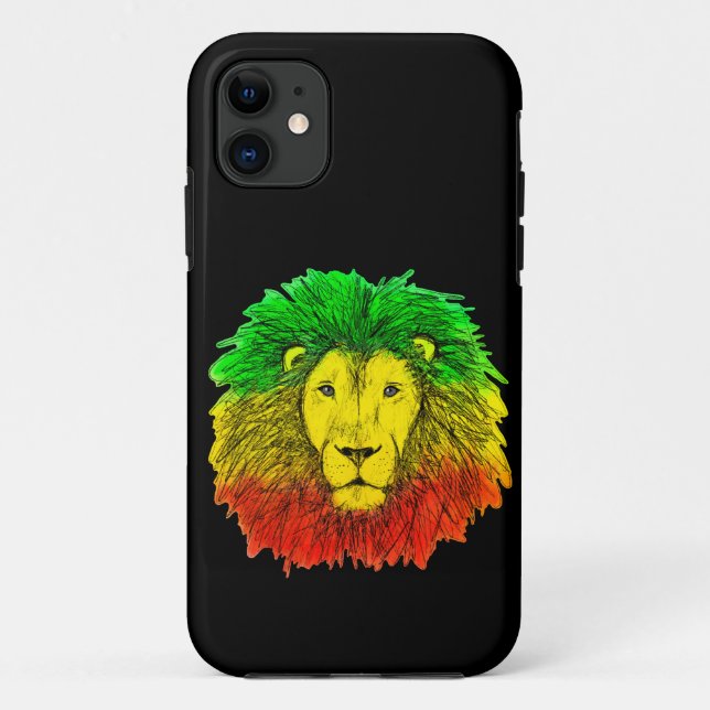 Capa Para iPhone 11 Desenho da cabeça de leão Rasta vermelho amarelo v (Verso)