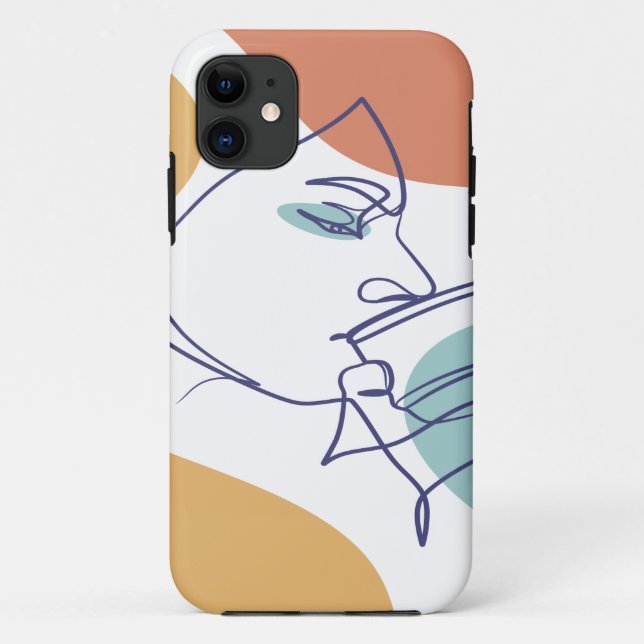 Capa Para iPhone 11 desenho de arte linear pôster de mulher bebendo ca (Verso)