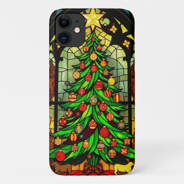 Capa Para iPhone 11 desenho de árvore de natal em (Verso)