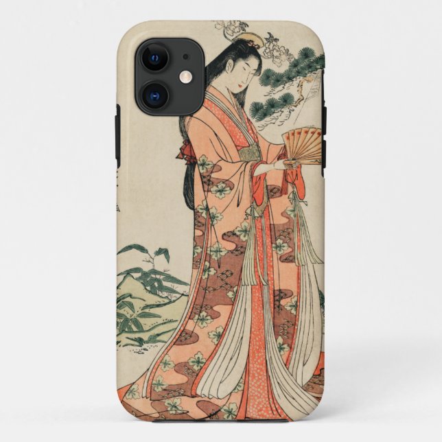 Capa Para iPhone 11 Desenho de madeira antiga da mulher japonesa (Verso)