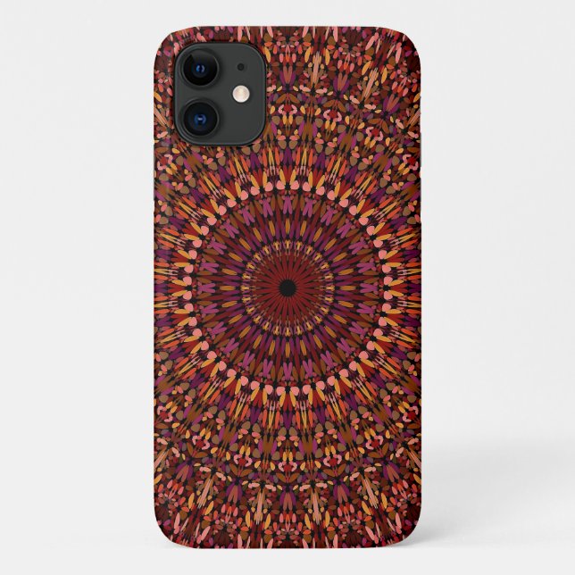 Capa Para iPhone 11 Desenho de Mandala Marrom Floral (Verso)