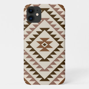 Capa Para iPhone 11 Desenho de Motivo de Diamante Azteca Marrons+Cream