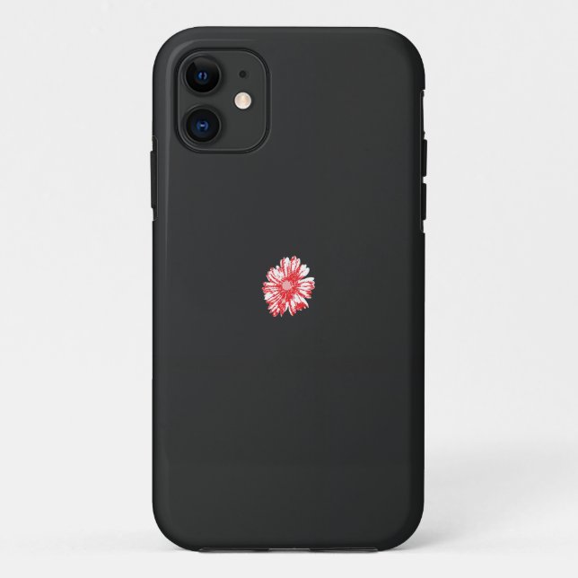 Capa Para iPhone 11 desenho de uma flor vermelha sobre fundo branco (Verso)
