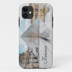 Capa Para iPhone 11 Desenho em aquarela do Louvre Paris, França
