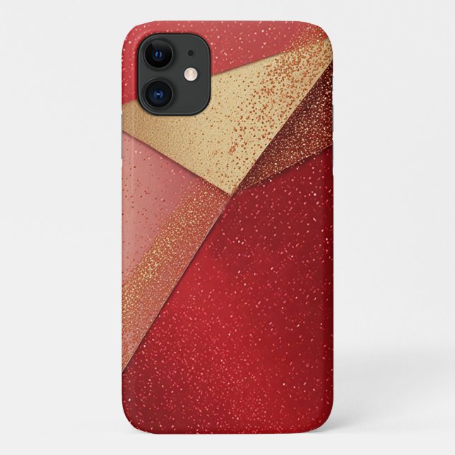 Capa Para iPhone 11 Desenho Geométrico Abstrato Vermelho e Dourado (Verso)