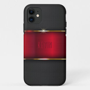 Capa Para iPhone 11 Desenho metálico falso vermelho e cinza escuro