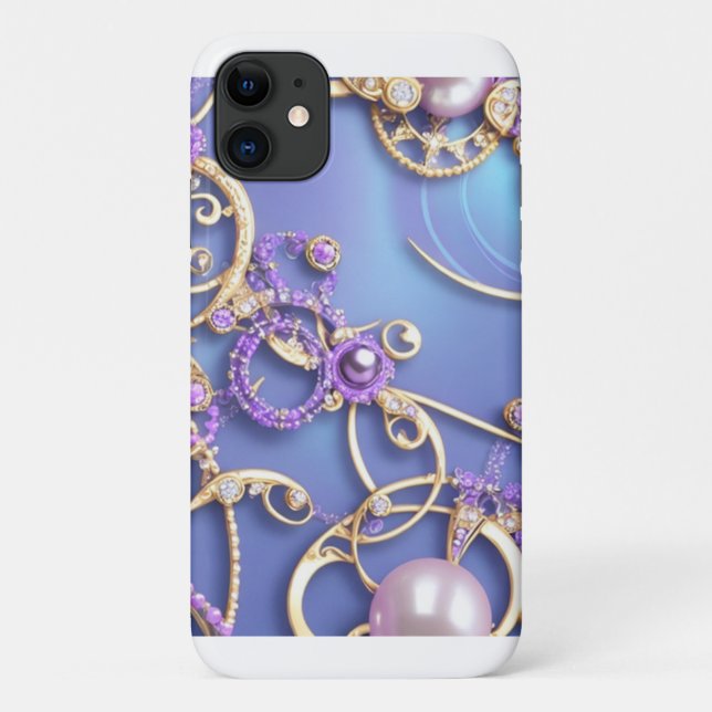 Capa Para iPhone 11 Desenho Ornamental Roxo e Dourado (Verso)