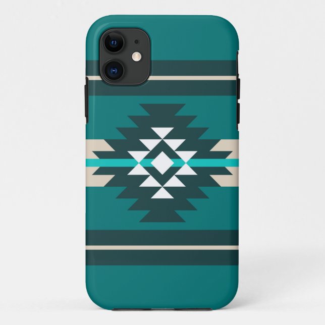 Capa Para iPhone 11 Design asteca de cor turquesa (Verso)