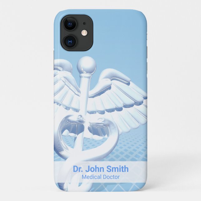 Capa Para iPhone 11 Design azul de Caduceus 3D branco médico (Verso)
