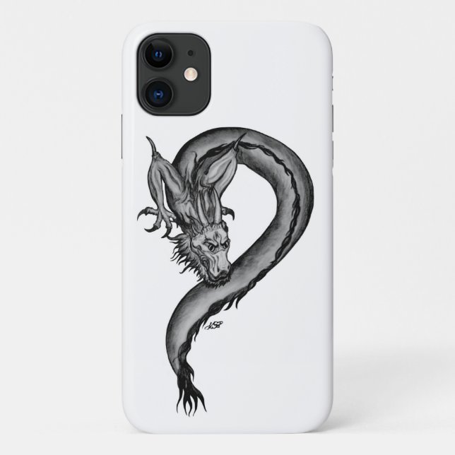 Capa Para iPhone 11 Design branco e preto do dragão (Verso)