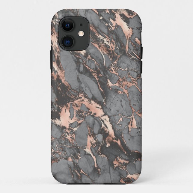 Capa Para iPhone 11 design Cinza de mármore de ouro rosa (Verso)