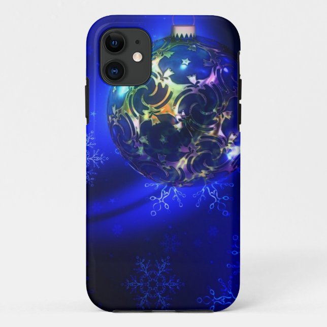 Capa Para iPhone 11 Design de bauble de natal azul elétrico, personali (Verso)