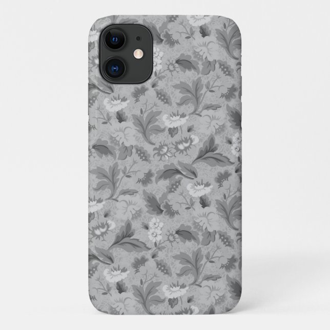 Capa Para iPhone 11 Design de fundo floral de cinza branca (Verso)